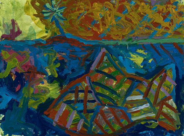 Boat, Fish, Island 1999 acrylic on stonehenge 22in x 30in