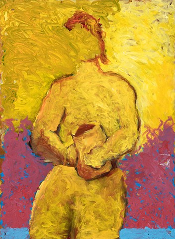 Woman with Vase 1998 acrylic on stonehenge 30in x 22in