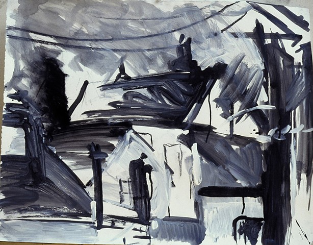 Chicago city scape Racine st. 1988 acrylic on paper 24in x 30 approx