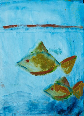 Boat, Fish, Island studies 1999 acrylic on paper 14in x 10.5in