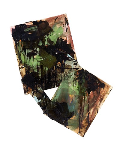 Franz Kline 2004 oil, dry pigment, roof tar, stained glass 69in x 45in longest to widest