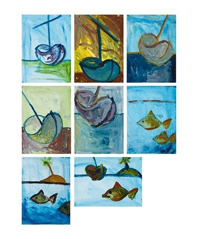 Boat, Fish, Island studies 1999 acrylic on paper 43in x 32.5in
