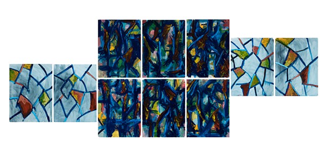 Before and After hell acrylic on Stonehenge 62in x 166in