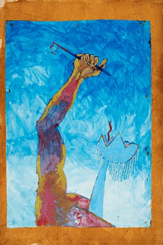 Abraham and Isaac 1997 acrylic, contact cement on paper and plywood 72in x 48in