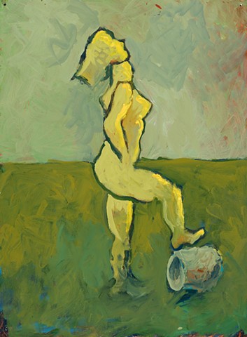 Woman with Vase 1998 acrylic on stonehenge 30in x 22in