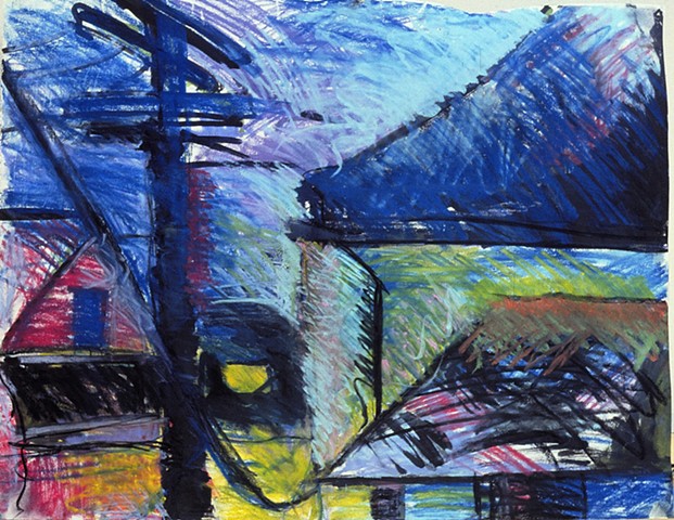 Chicago city scape Racine st. 1988 pastel on paper 24in x 30 approx
