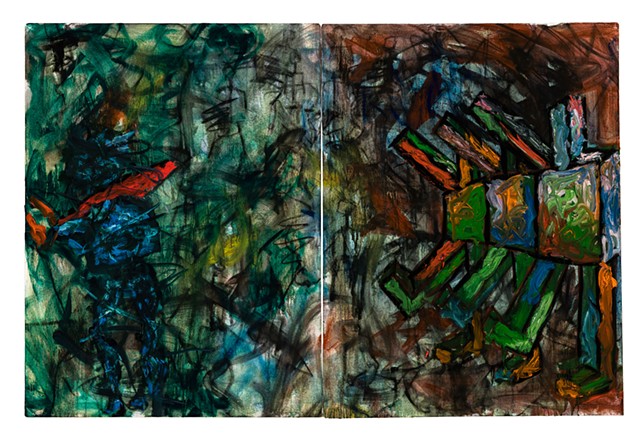 Eternal Battle ( Old Stone Shirt) oil and charcoal on canvas 48in x 72in