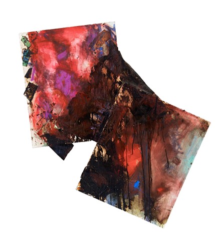 Franz Kline 2004 oil, dry pigment, roof tar, stained glass 78in x 46in longest to widest