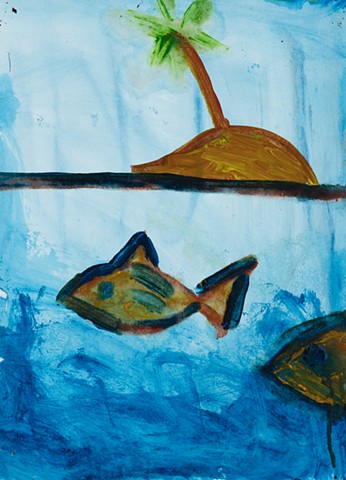 Boat, Fish, Island studies 1999 acrylic on paper 14in x 10.5in