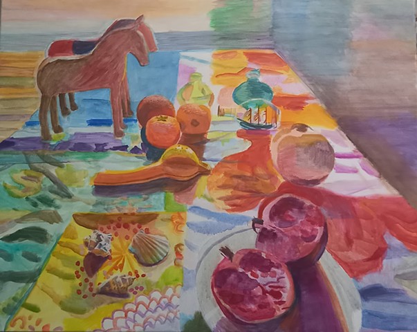 Still life with a ship in a bottle