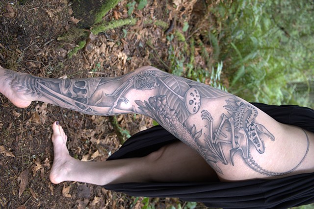 Outside dinosaur leg sleeve