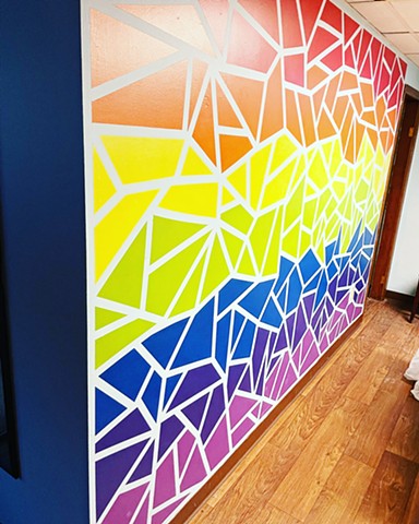 Rainbow geometric mural 