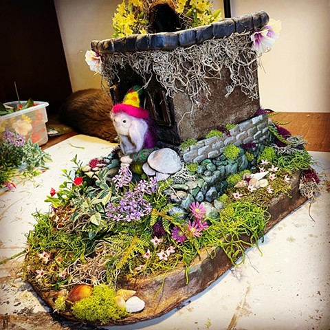 Fairy House with Needle Felted WItch