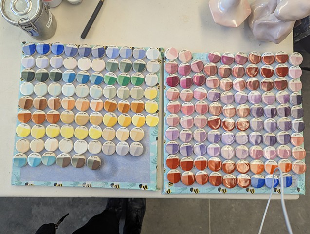 Overglaze Test Tiles in Progress, 2nd fire