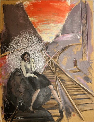 Lohnarbeit, Ölkreide auf Papier, 70cm x 50 cm