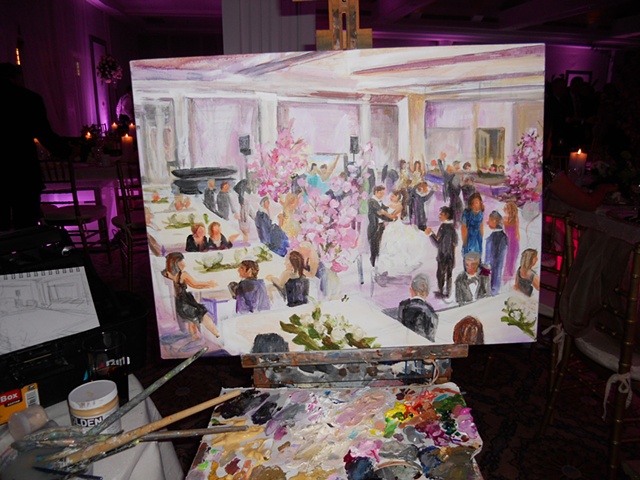 Painting in progress at the reception