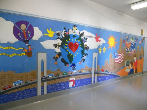 Detail, mural with additions by students in 2010