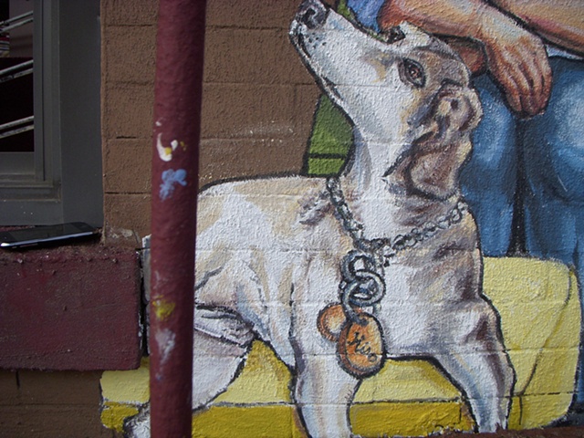 Detail from fire escape: Kiso, cafe owner's dog 