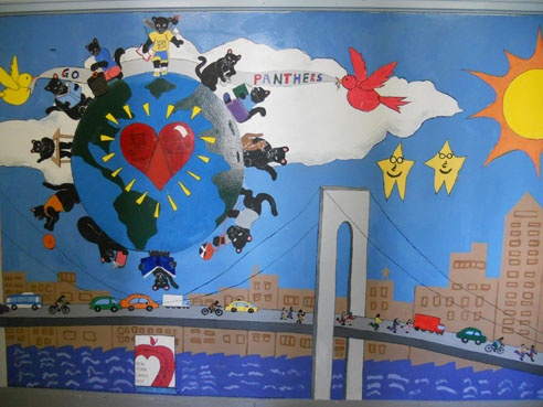 Detail, mural with additions by students in 2010