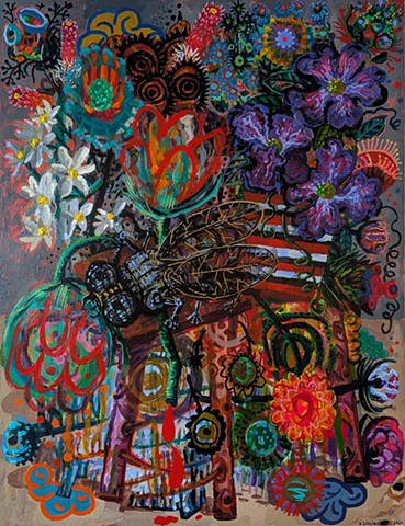 Mechanical Floral Arrangement with Fly