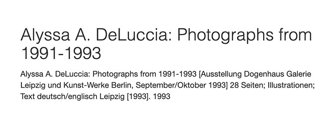 Link to KW-Webshop 4 Catalog: Alyssa De Luccia "Photographs from 1991-1993" 