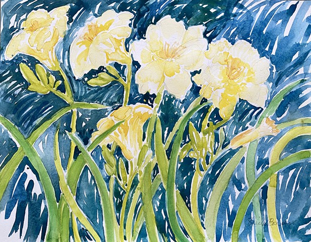 Day Lilies on Teal
