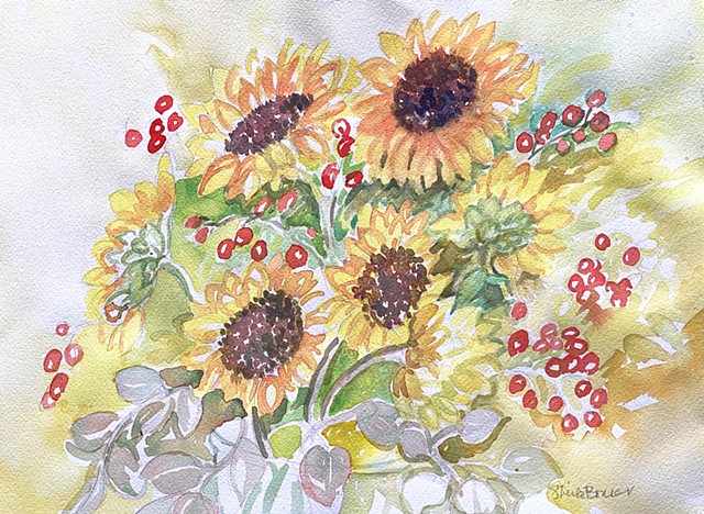 Sunflowers and Red Berries