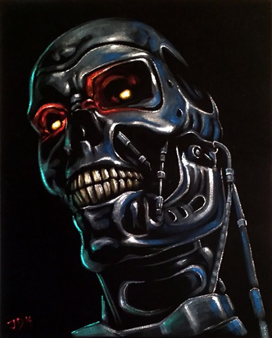 Velvet painting of Terminator robot head