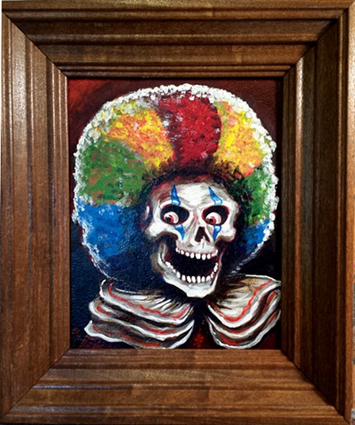 Creepy Skeleton Clown with a Rainbow Afro Wig Painting