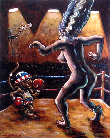 Daredevil Monkey Boxing a Reanimated Zombie Woman