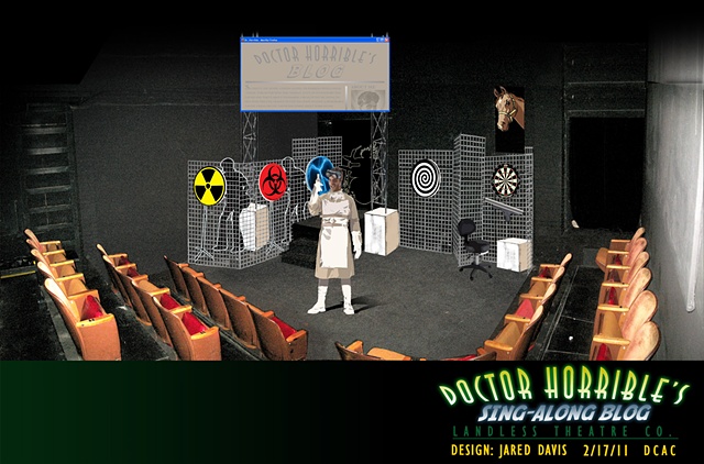 Set Design Perspective rendering of Doctor Horribles Sing Along Blog at the DCAC