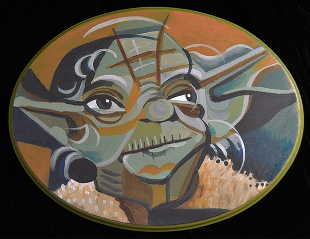 Yoda  14" x 11" Acrylic on Wood Oval