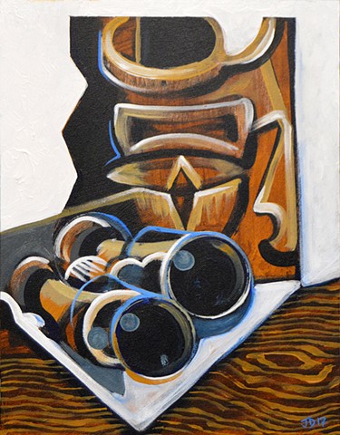 Cubist Tiki Still Life with Binoculars