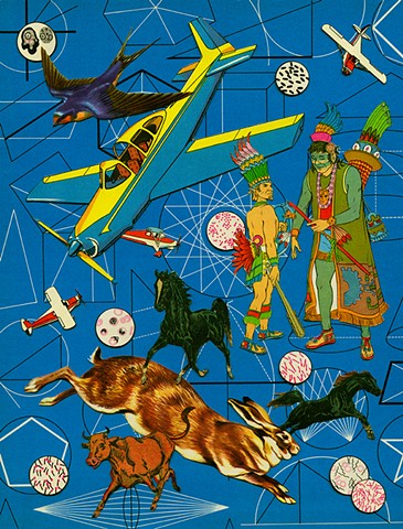 collage aztecs planes hares horses swallow geometry bacteria