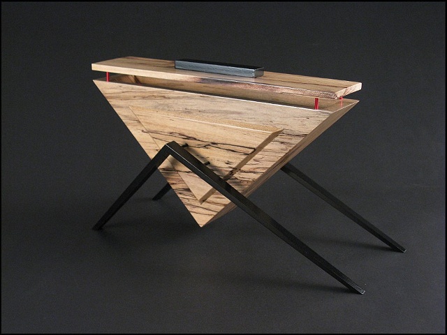 unique sculptural wooden triangular art vessel 