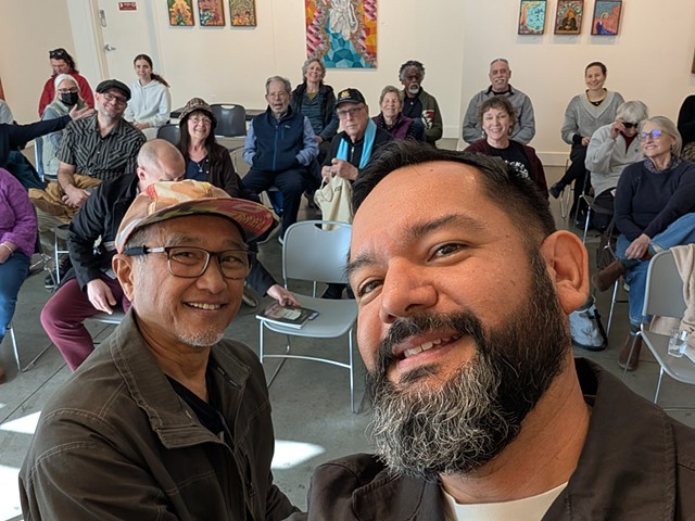 Me and artist/friend John Yoyogi Fortes during my Art Talk during my solo exhibition "When They Reminisce Over You" at the Pence Gallery in Davis, CA