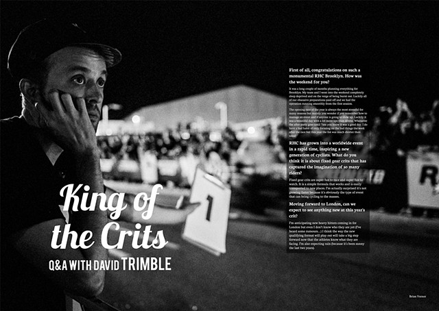 Spread for The DomestiqueCC story on Red Hook Crit founder David Trimble.