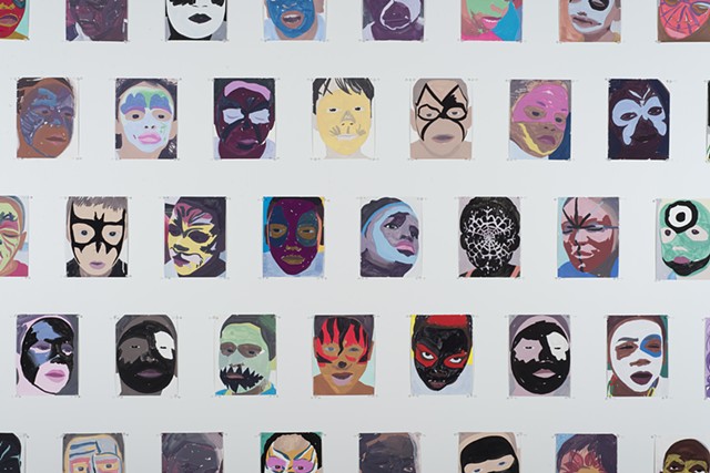 Block Party (Face Painting); (Gouache on paper, 10 1/4 X 7 3/4 inches each, 2012 to the present). Photo: Sam Drexler