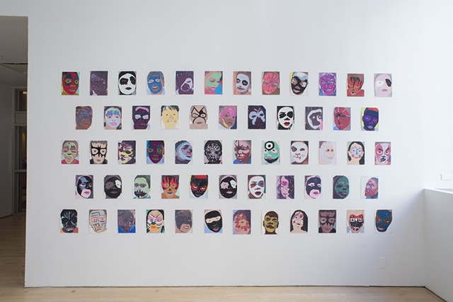 Block Party (Face Painting); (Gouache on paper, 10 1/4 X 7 3/4 inches each, 2012 to the present). Photo: Sam Drexler