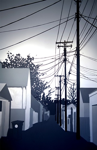 Telephone Wires and Alley Way Black and White Mural