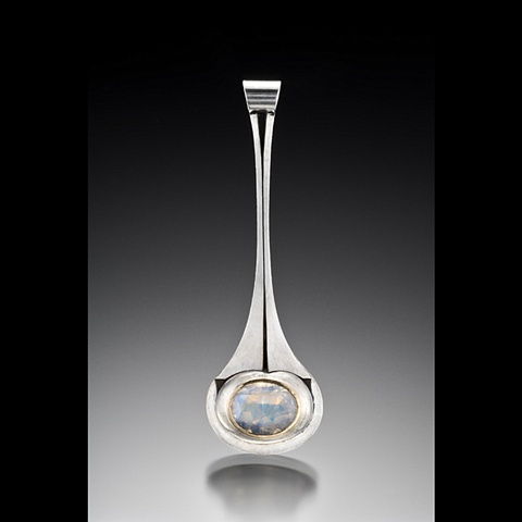 Plumb Vertical Pendant in Silver with Rainbow Moonstone