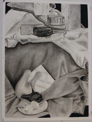 Student Work, Drawing I, Final Observational Drawing, Charcoal on Paper