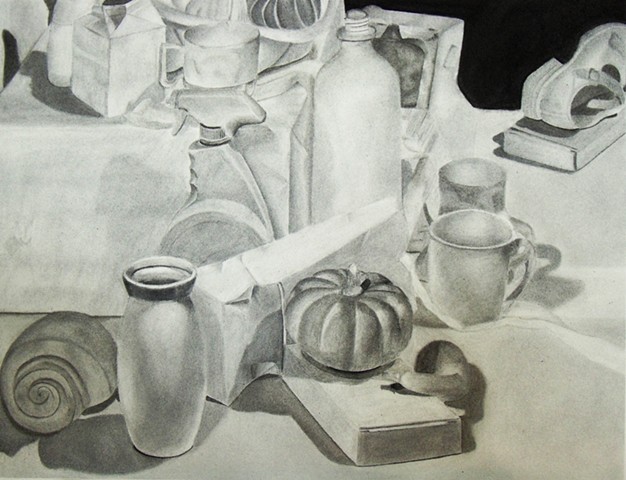 Student Work, Drawing I, Final Observational Drawing, Charcoal on Paper