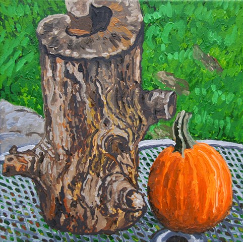 stump and pumpkin