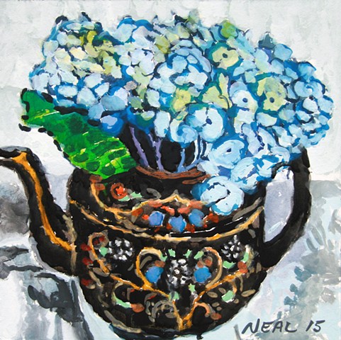 Hydrangea and teapot