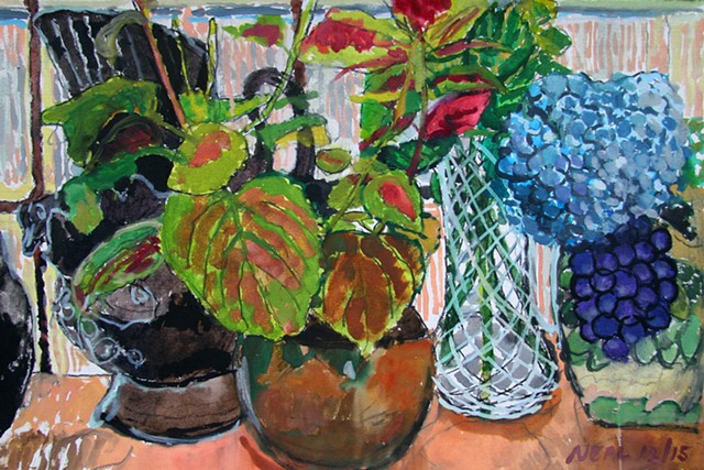 Still life with vases and cut flowers