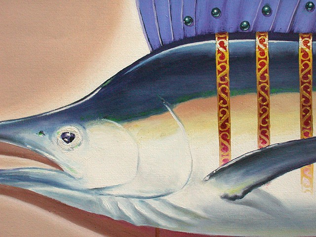 sailfish detail oil on canvas by michael paulus