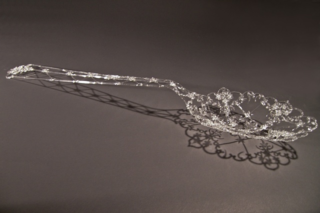 Lisa Demagall, Flameworking, lampworking, lace, glass lace, domestic, feminine, spoon, glass, art, sculpture