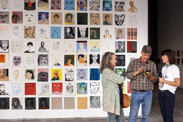 Anne Harris, Paul Damato, and Andrea Brunson in front of The Mind's I installation