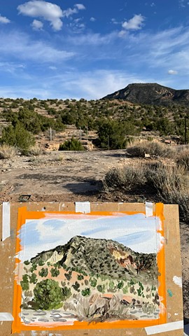 On location plein air painting of Water Soluble Souvenir [Carpet Mountain] at Abiquiu Lake